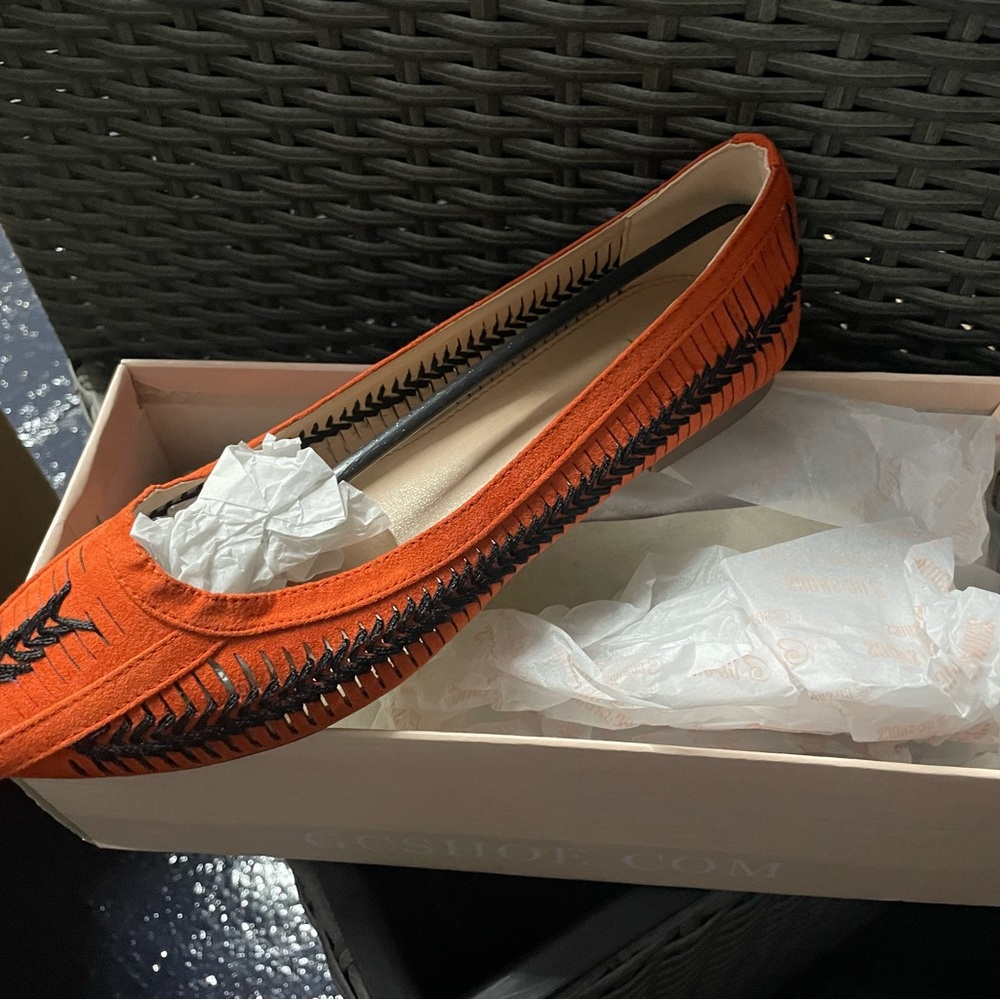 Orange and Brown casual flats, Size 9